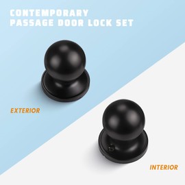 Matte Black Passage Door Knob Set Interior Door Knob, Closet Door Knob, Hallway/Closet Door Knob Indoor Door knob