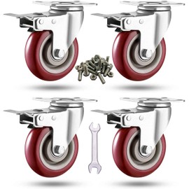 3 inch Heavy Duty Casters, Lockable Bearing Caster Wheels with Brakes, Swivel Casters for Furniture and Workbench, Set of 4, Load 1500lbs (Free screws and a spanner)