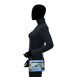 Anna By Anuschka Women's Hand Painted Leather Organizer Wallet On String, mpk-Midnight Peacock, One Size