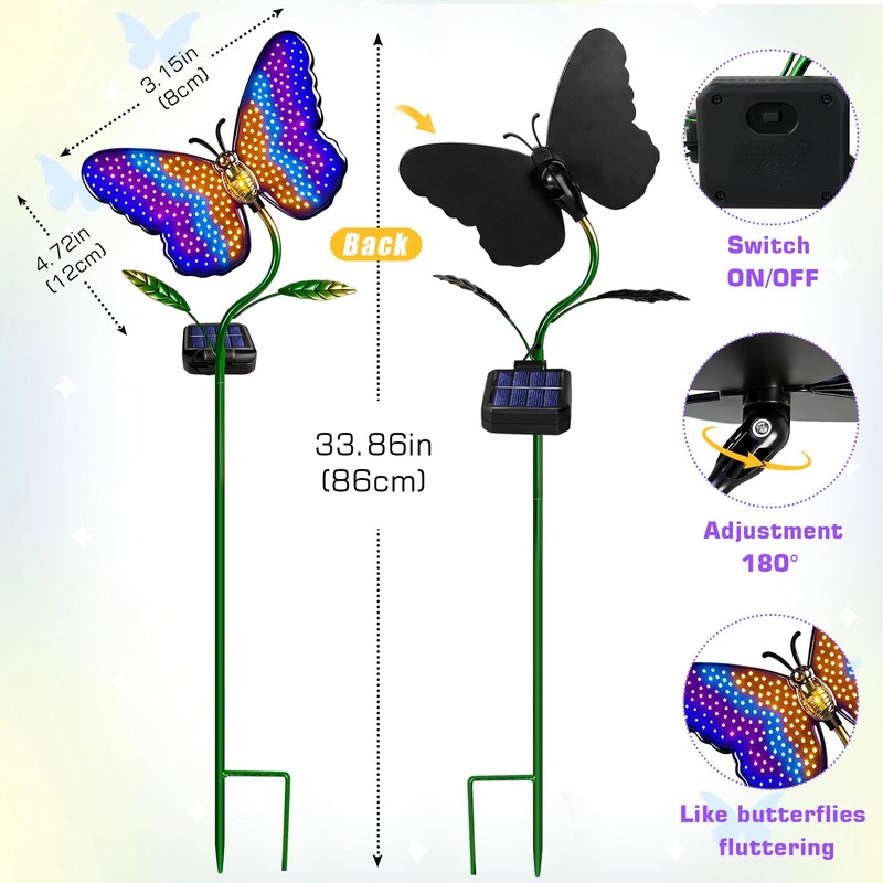 EDOF Solar Butterfly with Sparkling Light-Up Wings Garden Lights Outdoor
