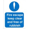 Seco Fire Escape Keep Clear and Free of Rubbish Sign, 150mm x 200mm - 1mm Semi Rigid Plastic