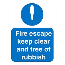 Seco Fire Escape Keep Clear and Free of Rubbish Sign, 150mm x 200mm - 1mm Semi Rigid Plastic