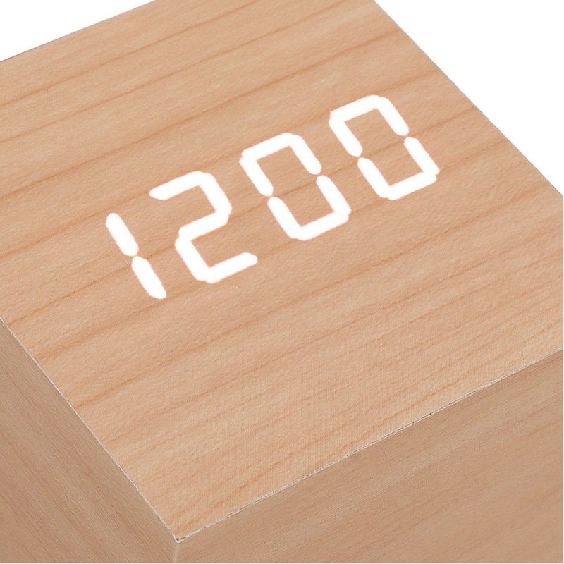 LED Wood Clock Multifunctional Large Display 3 Brightness Eye Protection
