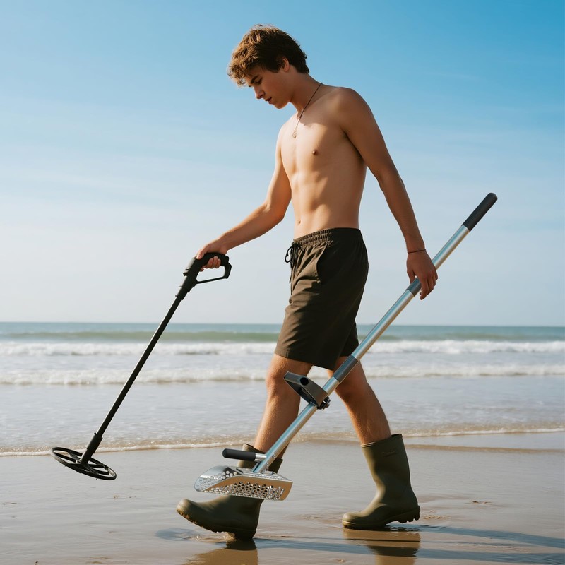 Hermsche Long Handle Sand Scoop with Grip, Heavy Duty Stainless