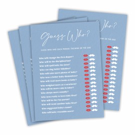 30 Guess Who Game Cards For Baby Shower - Minimalism Blue Double-Sided Fill In Advice Cards For Baby Announcement, Gender Reveal, New Parents-To-Be Party Favor & Supplies - B12