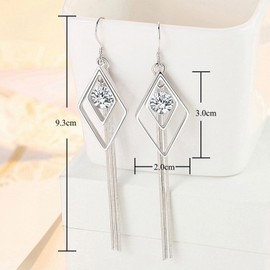 Cangall Silver Drop Earrings for Women, 925 Sterling Silver Dangle Drop Earrings with Zircon, Hypoallergenic Dangly Hook Hanging Earrings for Girls, Twisted Tassel Silver Loops Drop Earrings Long