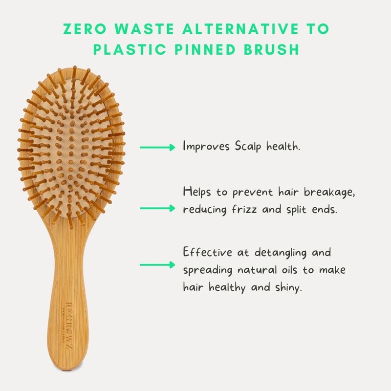 Regrowz Bamboo Paddle Hairbrush with Round Bristles - Detangle Hair