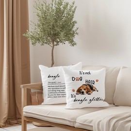 FLDAS Beagle Definition Pillow Covers 18x18 Set of 2, Cute Dog Decor Pillow Cases, Funny Beagle Gifts Home Room Decor, It’s Not Dog Hair It’s Beagle Glitter Pillows Decorative Throw Pillows Cover