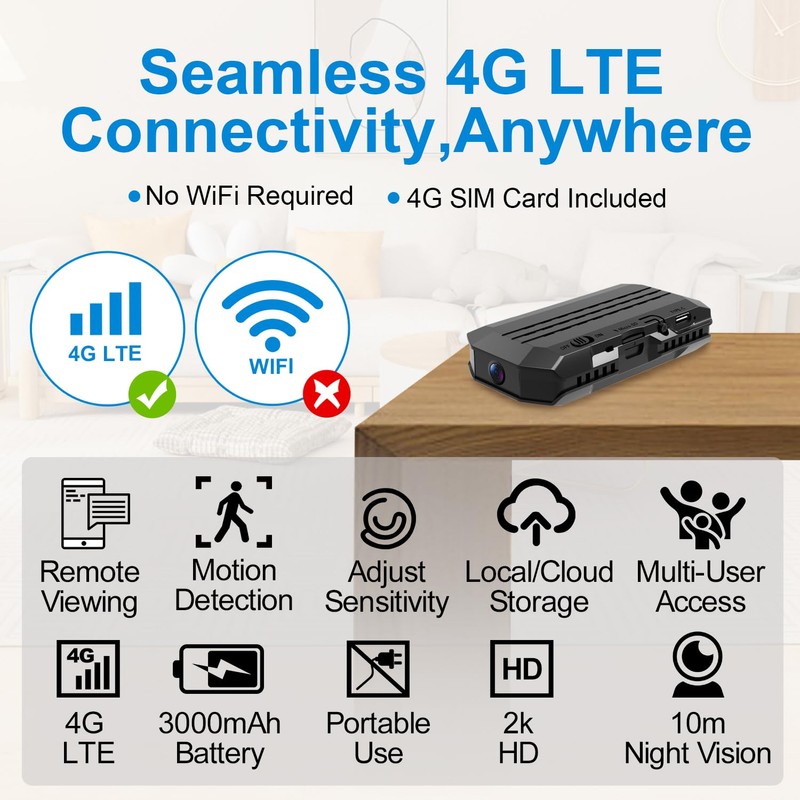 4G LTE Cellular Wireless Camera,Spy Camera,No Need Wifi,4KHD with Video