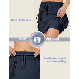 FitsT4 Sports Womens Hiking Cargo Skorts with Pockets High Waisted Dressy Casual Golf Skirts with Shorts Underneath Navy