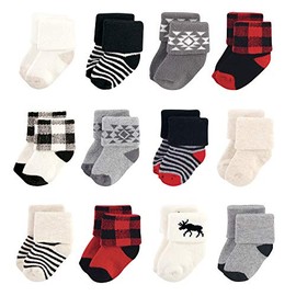 Hudson Baby baby boys Hudson Unisex Cotton Rich Newborn and Terry Socks, Buffalo Plaid Moose, 0-6 Months Casual Sock, Buffalo Plaid Moose, Months US
