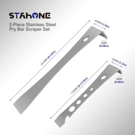 STAHONE 2-Piece Stainless Steel Pry Bar Scraper Set - 9-1/2" Flat Pry Bar and 6-11/16" Mini Crowbar with Socket Wrench, Bottle Opener, Molding, Nail Puller, Scraper and Baseboard Removal Tool