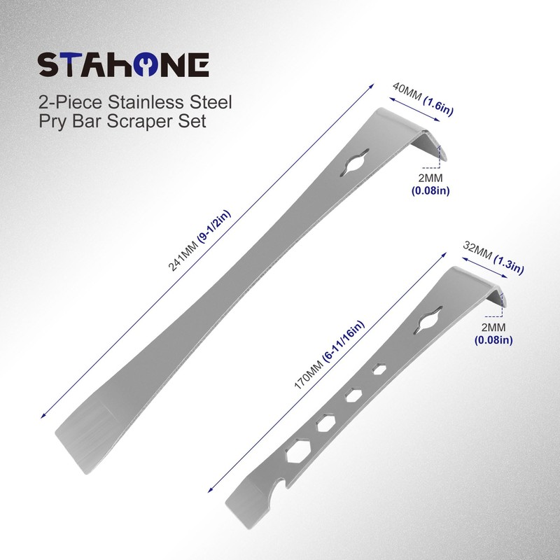 STAHONE 2-Piece Stainless Steel Pry Bar Scraper Set - 9-1/2"