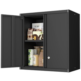 IRONFFICE Metal Storage Cabinet,Garage Wall Cabinets with Locking Doors,Black Metal Cabinet with Adjustable Shelf for Home Office,Utility Room