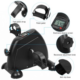 cadciehe Pedal Exerciser Bike with Digital LCD Display Adjustable Resistance Easy Assembly 100kg Load Capacity Desk Pedal Bike, Elderly Home Pedal Exercise Bike Arm Leg Peddler Machine Black