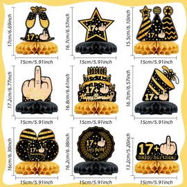 WenmthG - Funny Decoration 18th Birthday Boy, 9 Pieces Black Gold Honeycomb Centrepiece Table Decoration Birthday, 18th Birthday Decoration, 18th Birthday Party Decoration for Girls and Boys