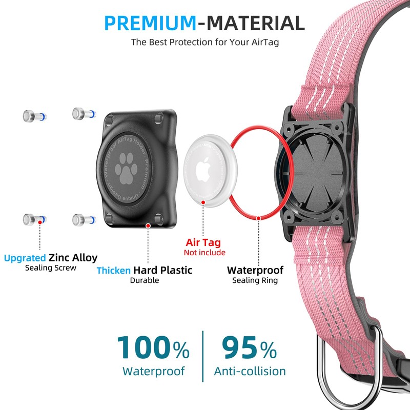 Upgraded AirTag Dog Collar, IP68 Waterproof Air Tag Dog Collar