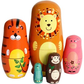 Oostifun 5pcs Cartoon Cute Handmade Russian Nesting Doll Playsets Wooden Animals Nesting Dolls Stacking Dolls Collection Decoration (Animals)
