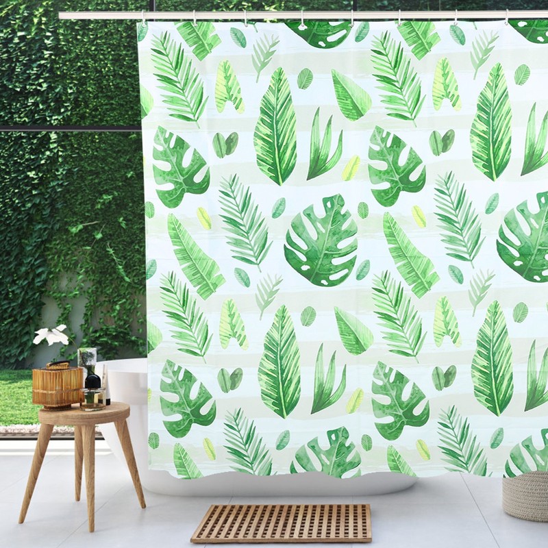 Unique Plant Leaves Pattern Shower Curtain Waterproof Mildew Proof Bathroom