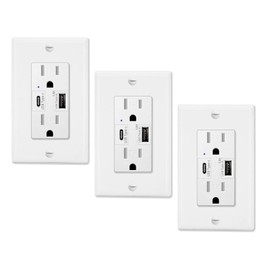 USB C Outlet, KCMYTONER Type C Outlet, USB Outlets Receptacles with Type A & Type C Ports, 5.8A Ultra-High-Speed USB Ports TR Duplex Receptacle with Led Indicator Wall Plate UL Listed White 3PK