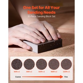 VEVOR Sanding Sponge, 10 Pcs, 60/80/120/180/220 Grit Assortment(2 Each), Washable and Reusable Sanding Blocks for Dry & Wet Use, Coarse to Fine Sandpaper Blocks, for Drywall Wood Metal Furniture