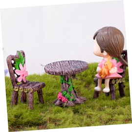Miniature Furniture Set, Mini Table and Chairs, Wooden Garden Decor for Tiny Houses, Micro Landscape Accessories (C-1)