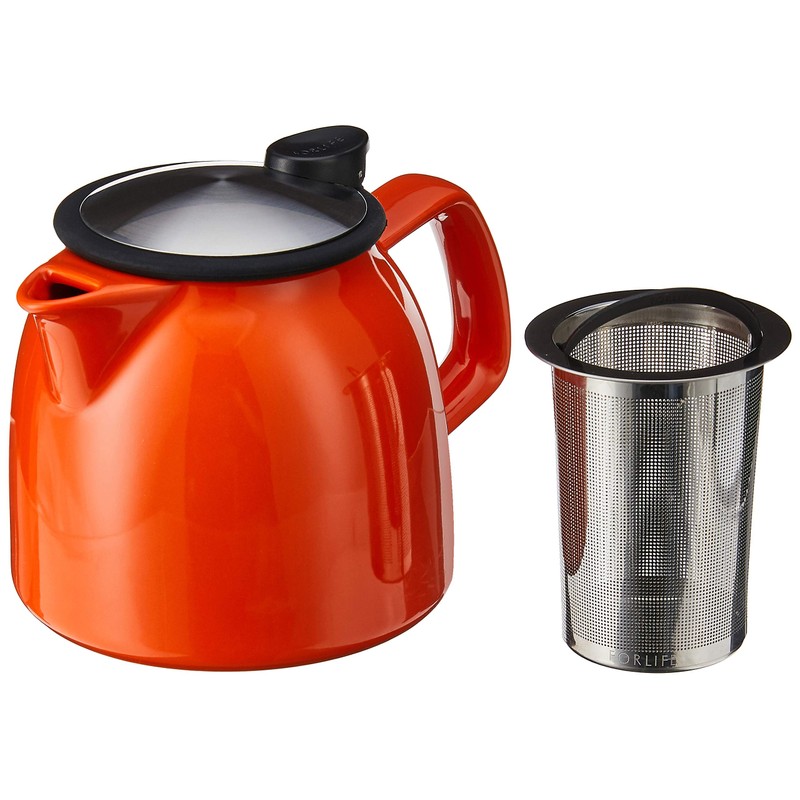 FORLIFE Bell Ceramic Teapot with Basket Infuser, 26-Ounce/770ml, Carrot