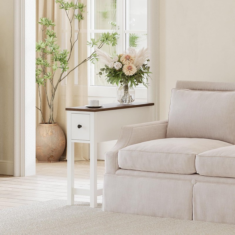 ChooChoo Narrow End Table, Small Side Table for Small Spaces,