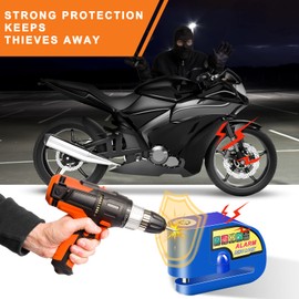 Motorcycle Alarm Disc Brake Lock, Motorcycle Locks Anti Theft Security Wheel Disc Lock Waterproof 110dB Alarm Sound with 5ft Reminder Cable Keys and Carry Pouch for Motorbike Bike Scooter