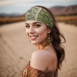 Dresyu Boho Headbands for Women Vintage Paisley Wide Hairbands Large African Headwrap Elastic Non Slip Workout Sports Yoga Head Band Knotted Hair Accessories 4 Pack