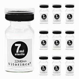Vitorinca 7ml Sterile Glass Vials, 10 Packs- 2 Dram Sterile Empty Vial with Self-Healing Injection Port and Flip Top Cap, Sterile Package, for use in sterile preparations and Laboratory Study