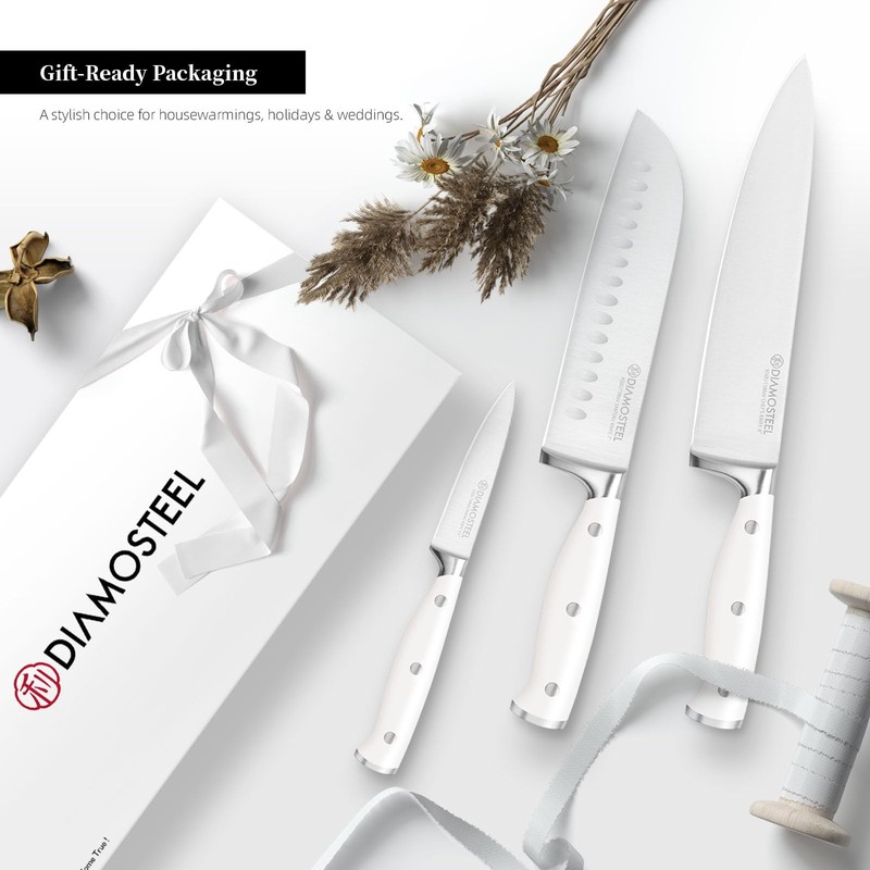 diamosteel White Knife Set, 3-Piece Knives Set for Kitchen with