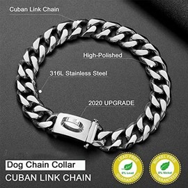 Nicoone Cuban Link Dog Collar, Silver Chain, Dog Collar, 15 mm Wide, Cuban Link Chain, Collar with Metal Buckle, D-Ring, Puppy Costume, 16 Inches