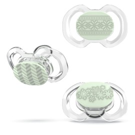 Smilo Baby Christmas Pacifier - 3 Pack of Slimline Pacifiers for Babies - 100% Silicone Newborn Pacifiers BPA Free - Glow in The Dark - White Christmas