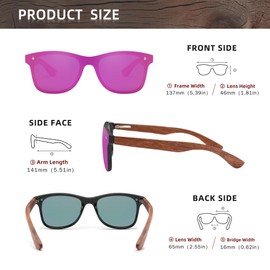 KINGSEVEN Wooden Sunglasses Polarized UV 400 Protection Mirrored Lenses Ultra Light Bubinga Frame B-5504 (04-Purple)