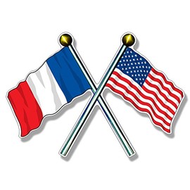 USA and France Flags on Poles Sticker (American French Proud Country Banner Vinyl Decal (3 x 5 inch)