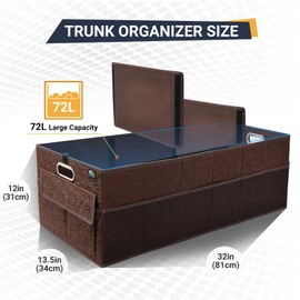 MIU COLOR Trunk Organizer for Car, 12 Pockets Sturdy Car Organizer for SUV, Non-Slip Bottom, Storage Organizer for Sedans, Van, Jeep, Grocery, Large 3 Compartments, Brown Vintage 32"×13"×10.6"