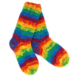 LOUDelephant Hand Knitted Wool Slipper Socks Lined - SD Shredded Rainbow