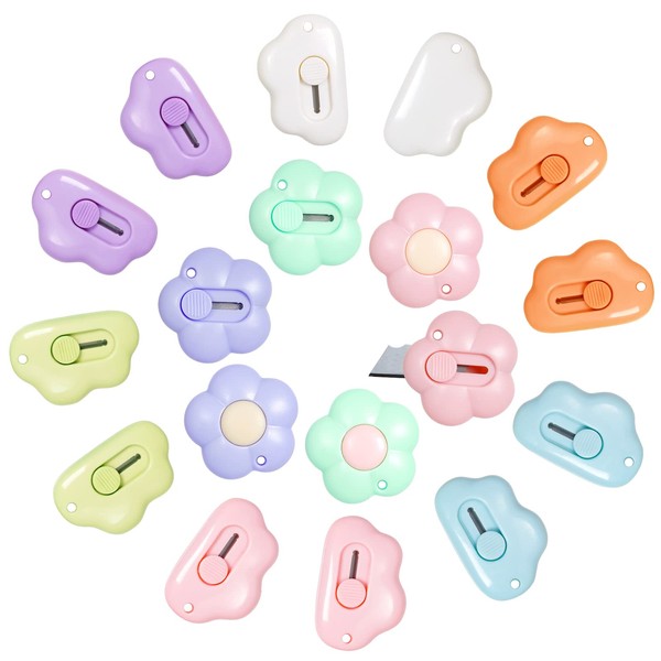 Fengek 18 Pcs Mini Retractable Utility Knife Cloud Flower Pocket