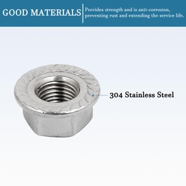 QUARKZMAN M12 x 1.25 mm Hexagonal Flange Nuts x 8 Pieces 304 Stainless Steel Serrated Metric Hex Locking Nuts for Piping Car Engines [Silver Tone]