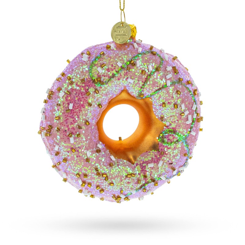 Pink Glazed Doughnut Blown Glass Christmas Ornament