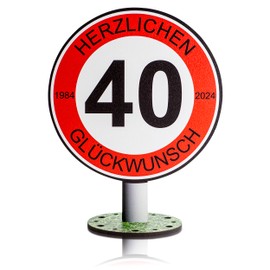 DARO Design - 2024 - Traffic Sign 40 Years of Congratulations - 20 cm Large - Road Sign Birthday, Anniversary, Sign, Wooden