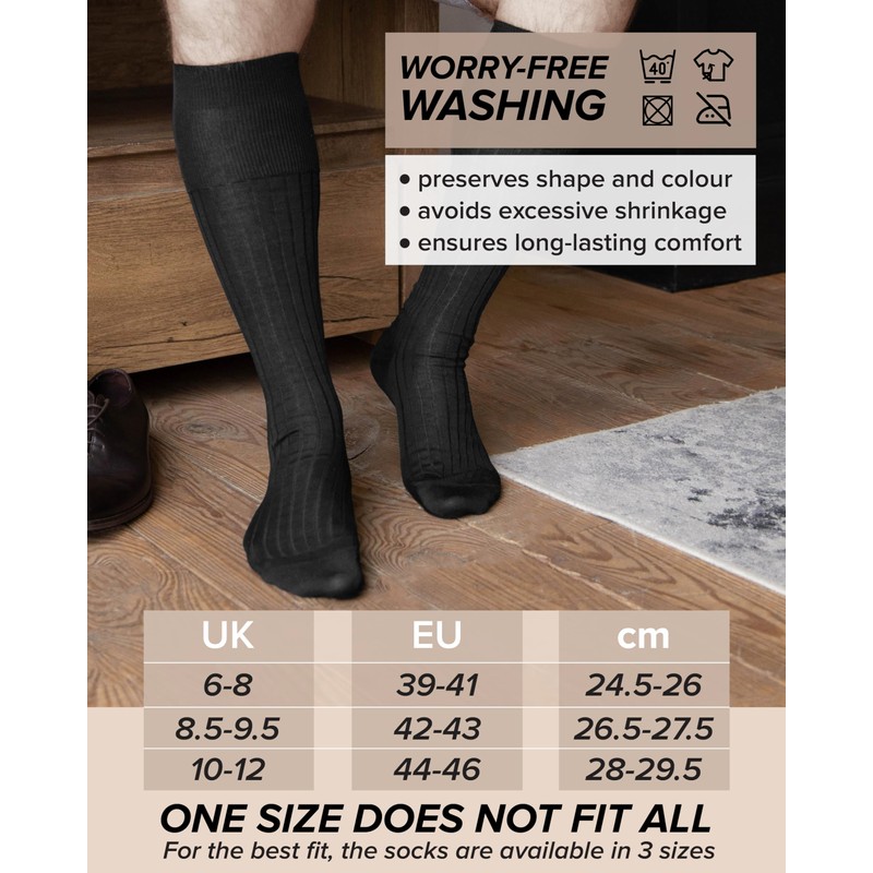 vitsocks Men's 100 COTTON Thin Elegant Knee High Socks (2