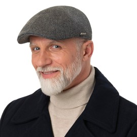 Stetson Texas Peaked Cap Flat Cap Herringbone Made in EU Men's Autumn, anthracite-grey, XL