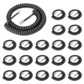 Lativu 20 Pack Telephone Cord, 13 FT Uncoiled /1.4 FT Coiled Phone Cord for Landline, RJ9 4P4C Telephone Cords for Landline Phones Use with All Corded Phones, Black