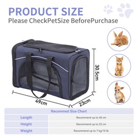 Petsfit Airline Approved Pet Carrier for Small Dogs & Cats, 19x9x12 TSA Approved Carrier, with Removable Dual-Sided Padding (2-Way Placement) - Fits Under Most Airplane Seats, Escape Proof (Navy)
