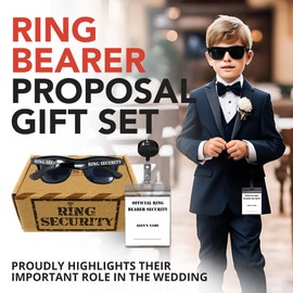Swiss Industries Ring Security Wedding Ring Bearer Proposal Gift Set, Wedding Ring Bearer Box, Includes Name Tag, Spy Sunglasses & Ring Security Box