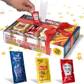 Grab-n-Go Condiment Packs - (150 Pack) 50 Single Serve Pouches of Ketchup, Mustard, & Mayo - Dispenser Box, Great for Picnics, Boxed Lunch, BBQ, Travel, and Parties