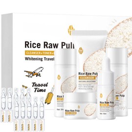 15PCS Rice Raw Pulp Skin Care Sets & Kits, Rice Travel Skincare Set, Hydrating and Moisturizing Skin with Rice Cleanser,Toner,Lotion,Serum,Cream + 10PCS Hyaluronic Acid Serum for Face