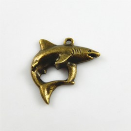 HANDMADE keepsake from my USA art studio OCEAN SHARK SWIM SEA NAUTICAL charm female men mom BRONZE 20" necklace FREE box